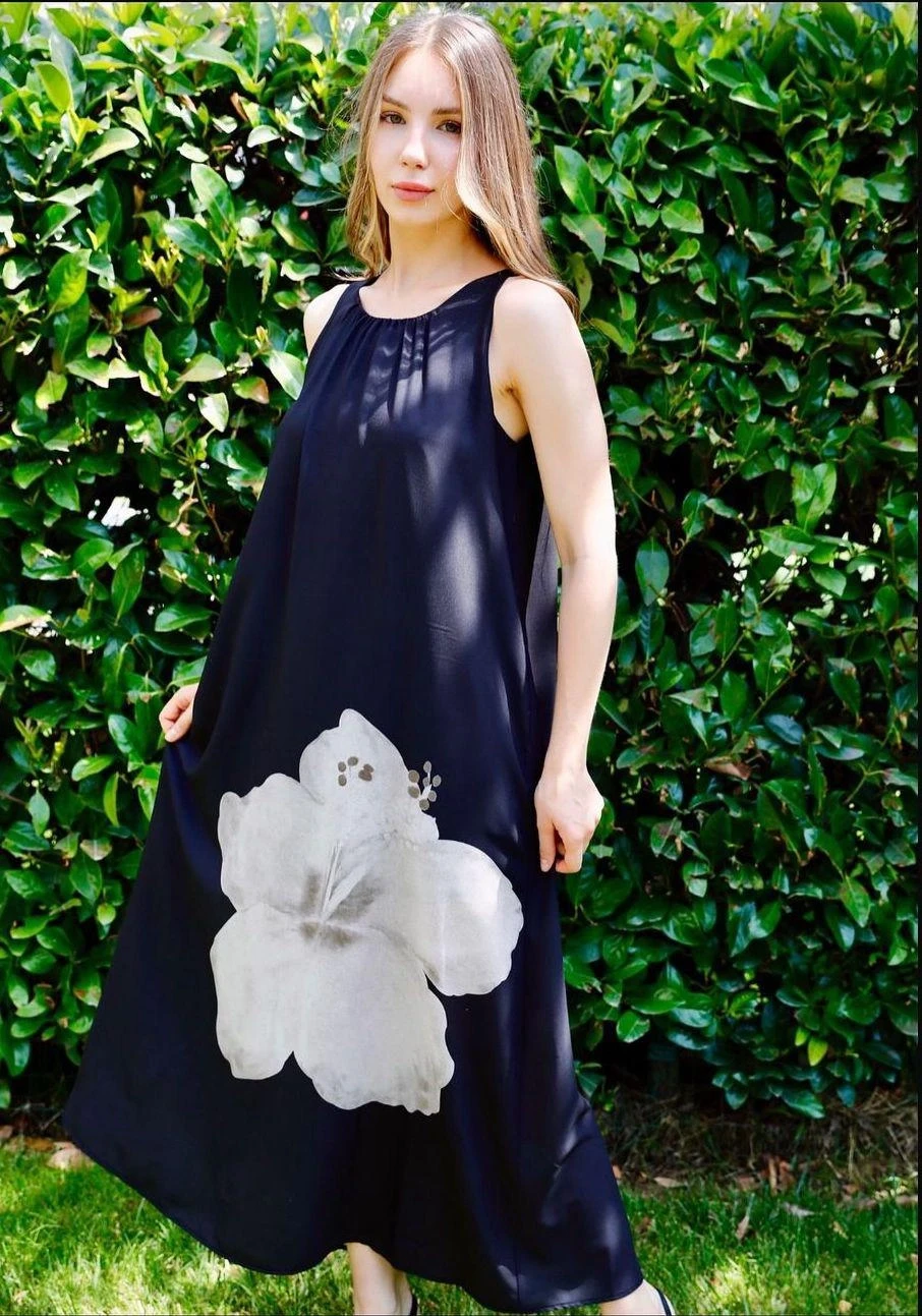 Mikro Kumaş Çiçek Desenli Elbise