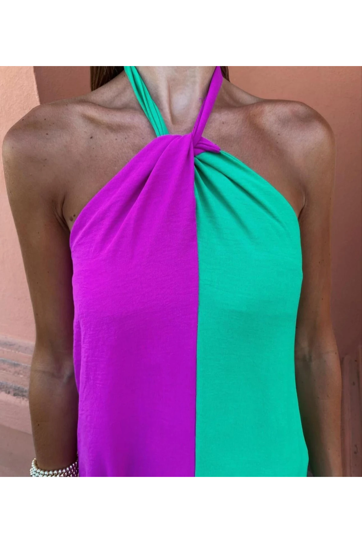 Mıkro Kumaş Çift Renklı Elbise