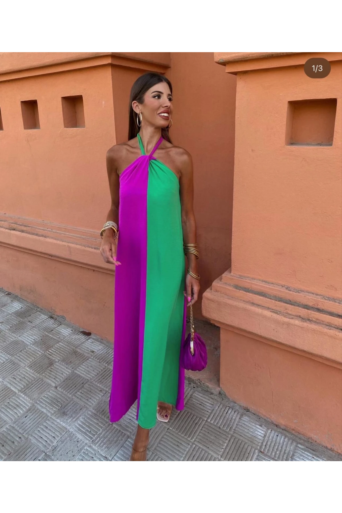 Mıkro Kumaş Çift Renklı Elbise