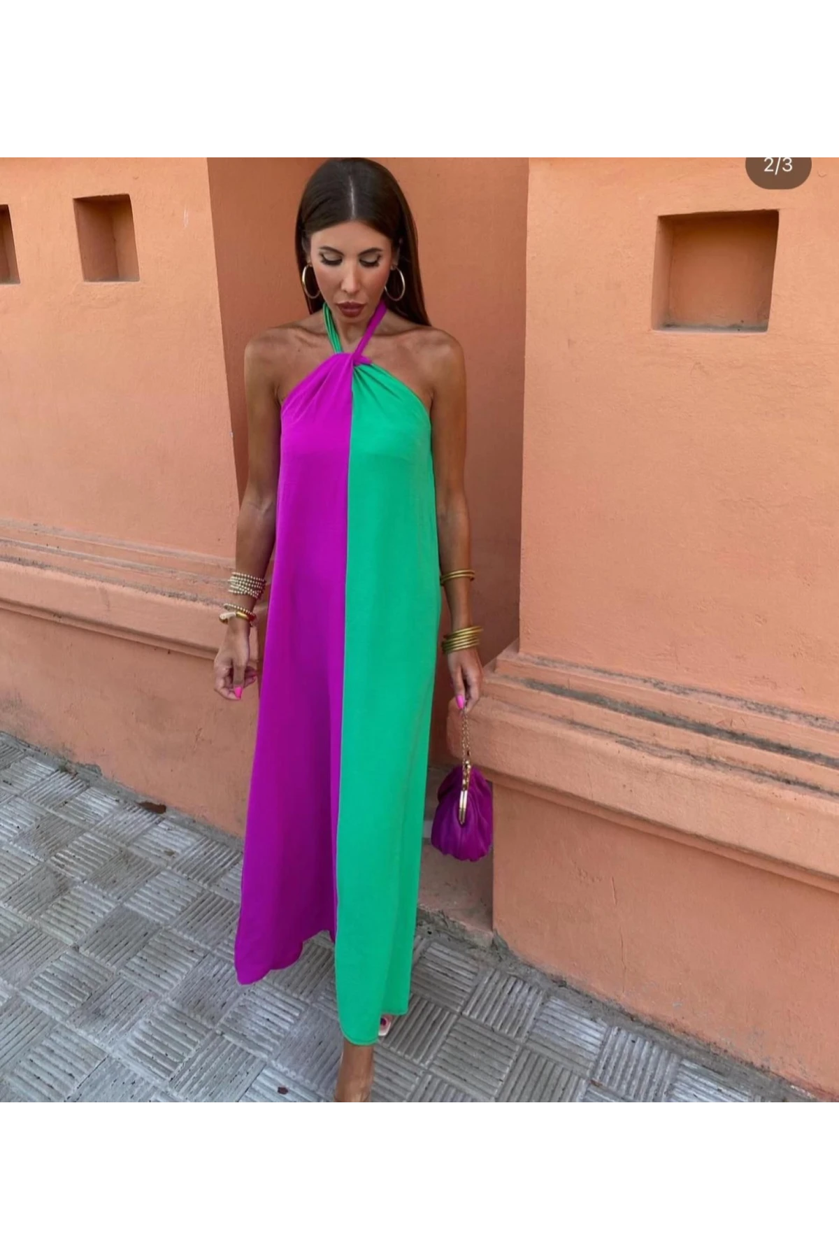 Mıkro Kumaş Çift Renklı Elbise