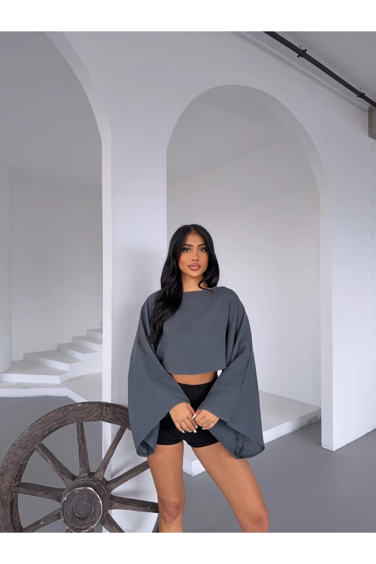 Müslin Keten Bluz Antrasit