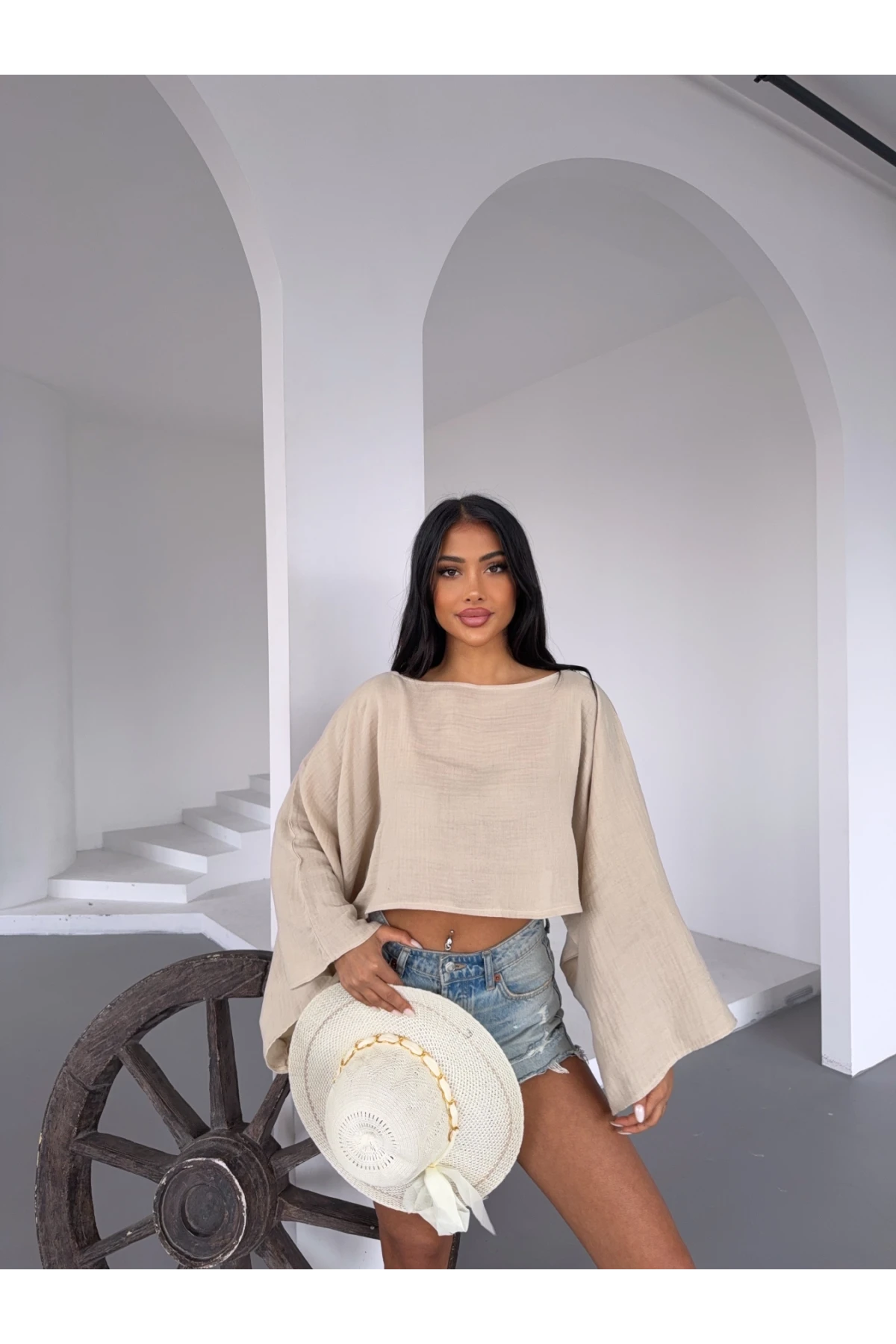 Müslin Keten Bluz Bej
