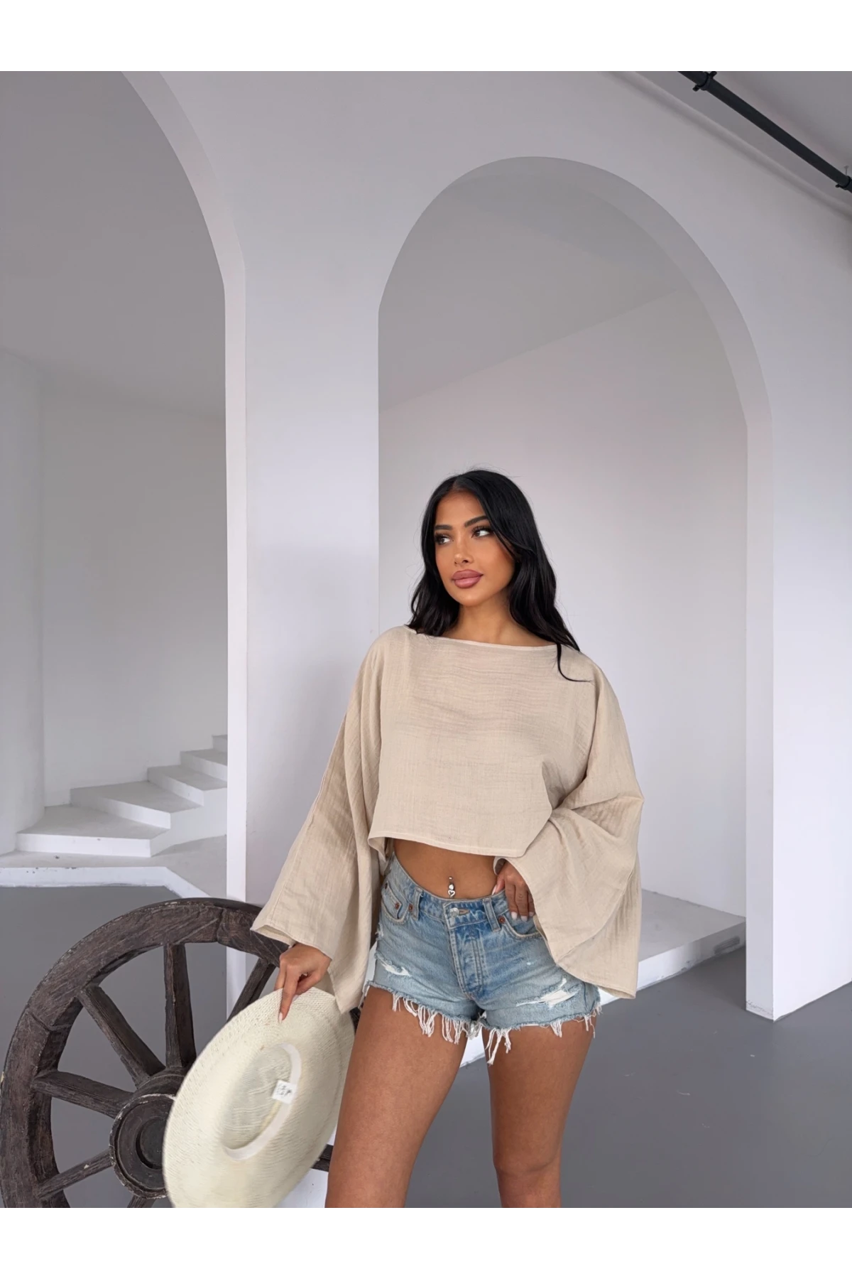 Müslin Keten Bluz Bej