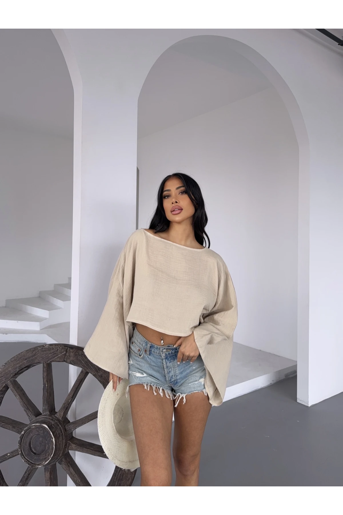 Müslin Keten Bluz Bej
