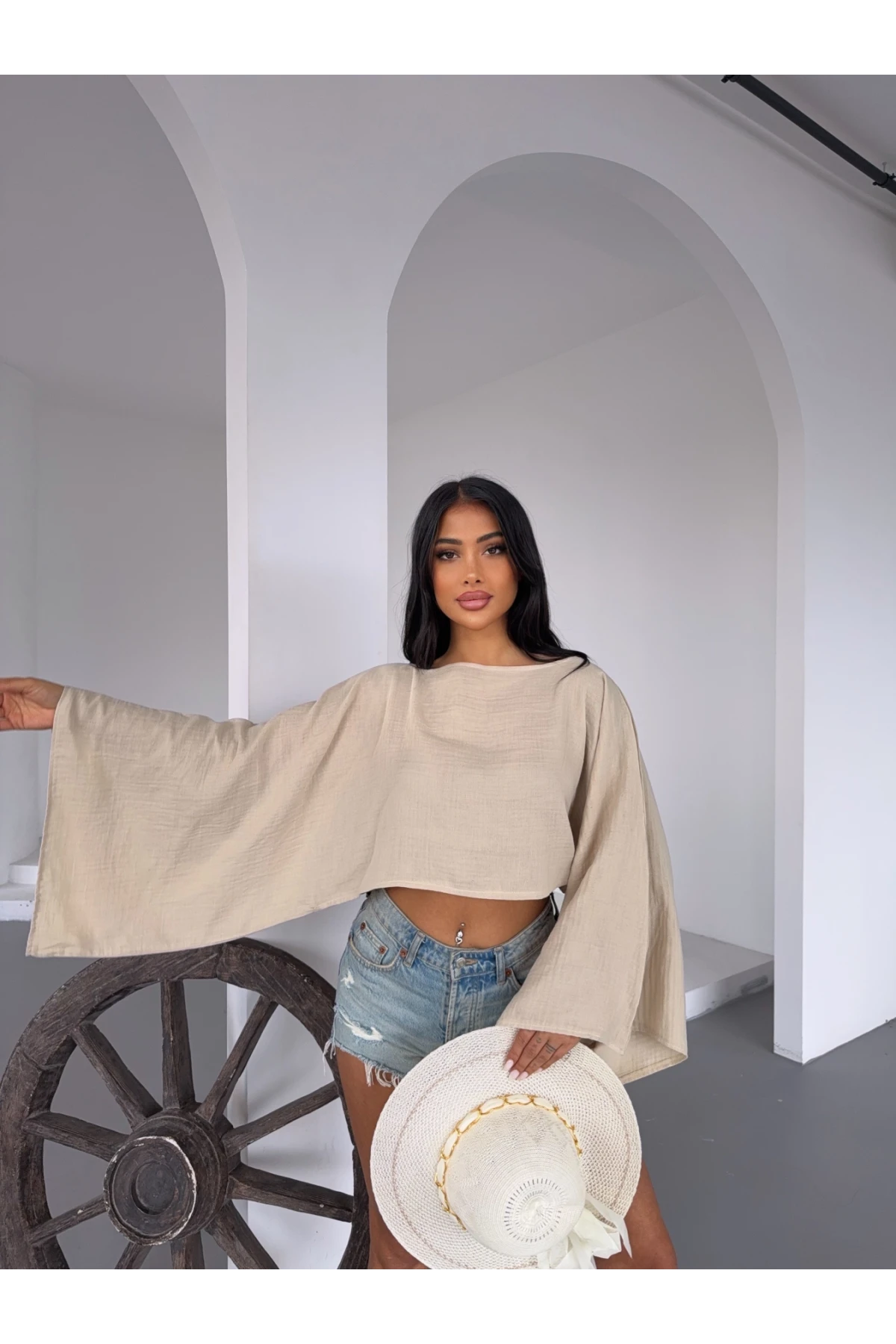 Müslin Keten Bluz Bej