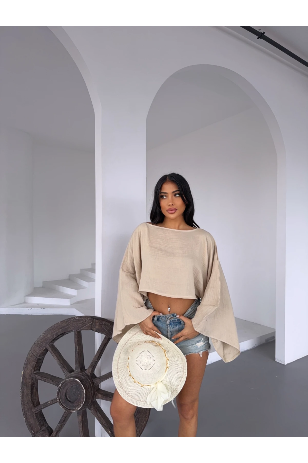 Müslin Keten Bluz Bej