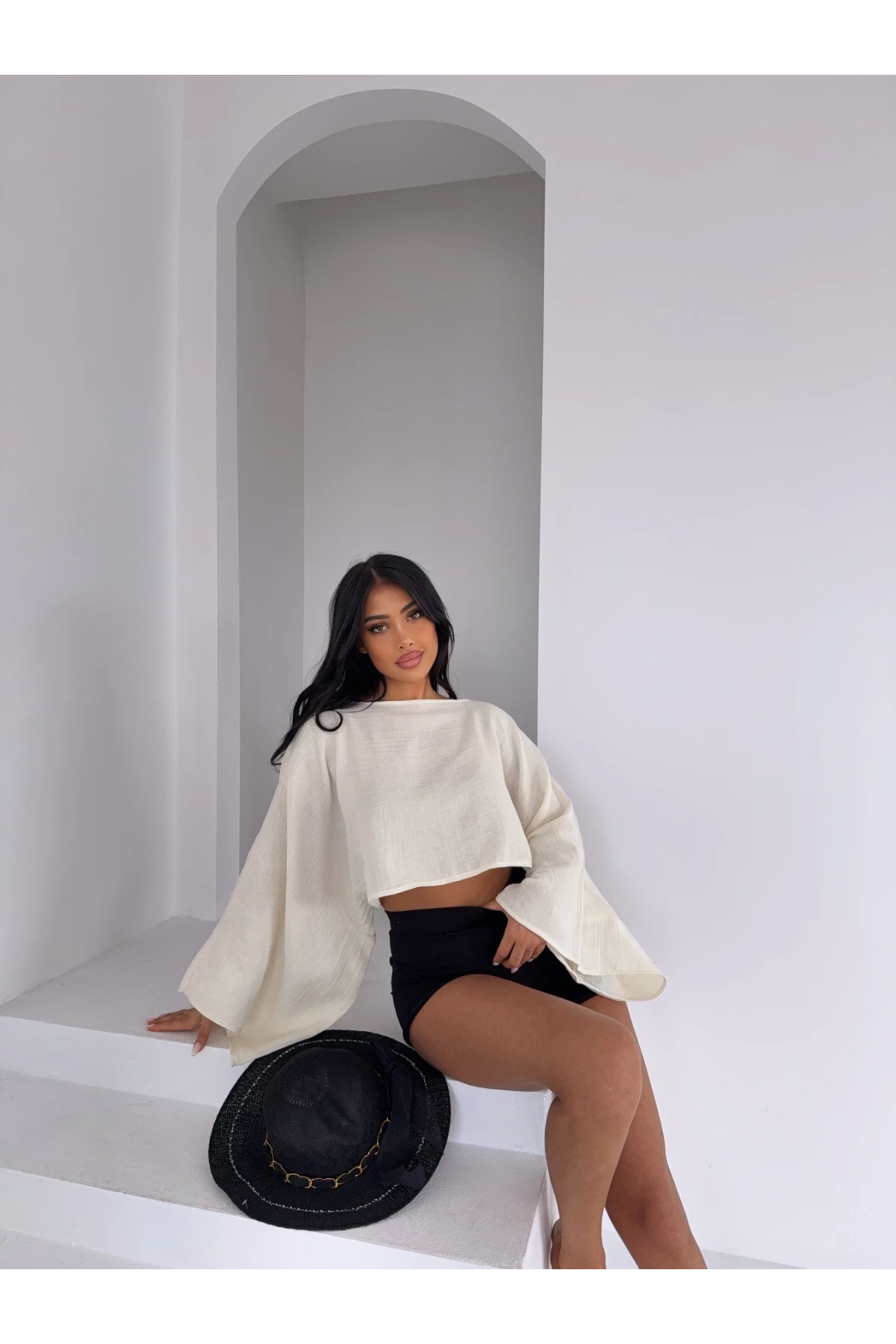 Müslin Keten Bluz Ekru