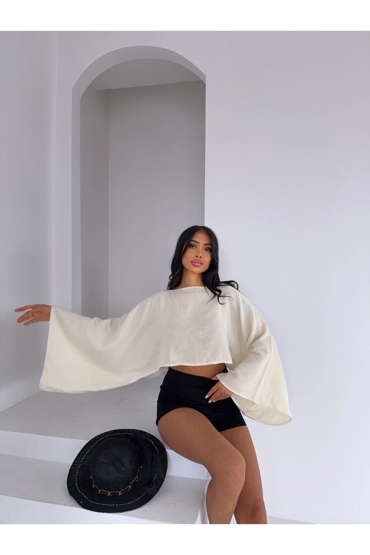 Müslin Keten Bluz Ekru