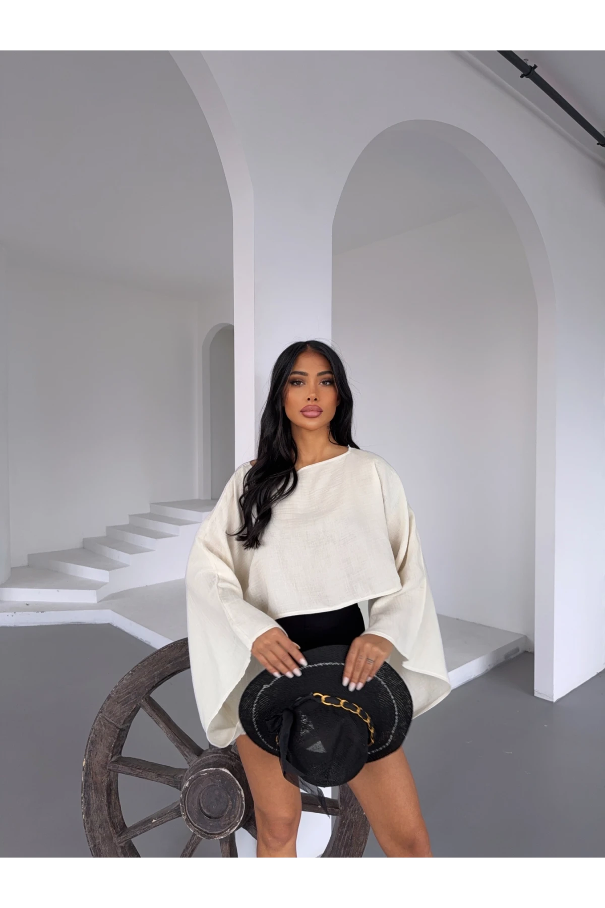 Müslin Keten Bluz Ekru