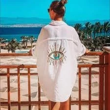 Müslin Kumaş Nakış İşleme Detaylı Tunik