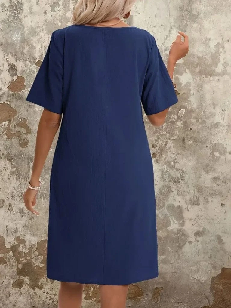 Önden Büzgülü Cep Detaylı Viskon iki İplik Elbise