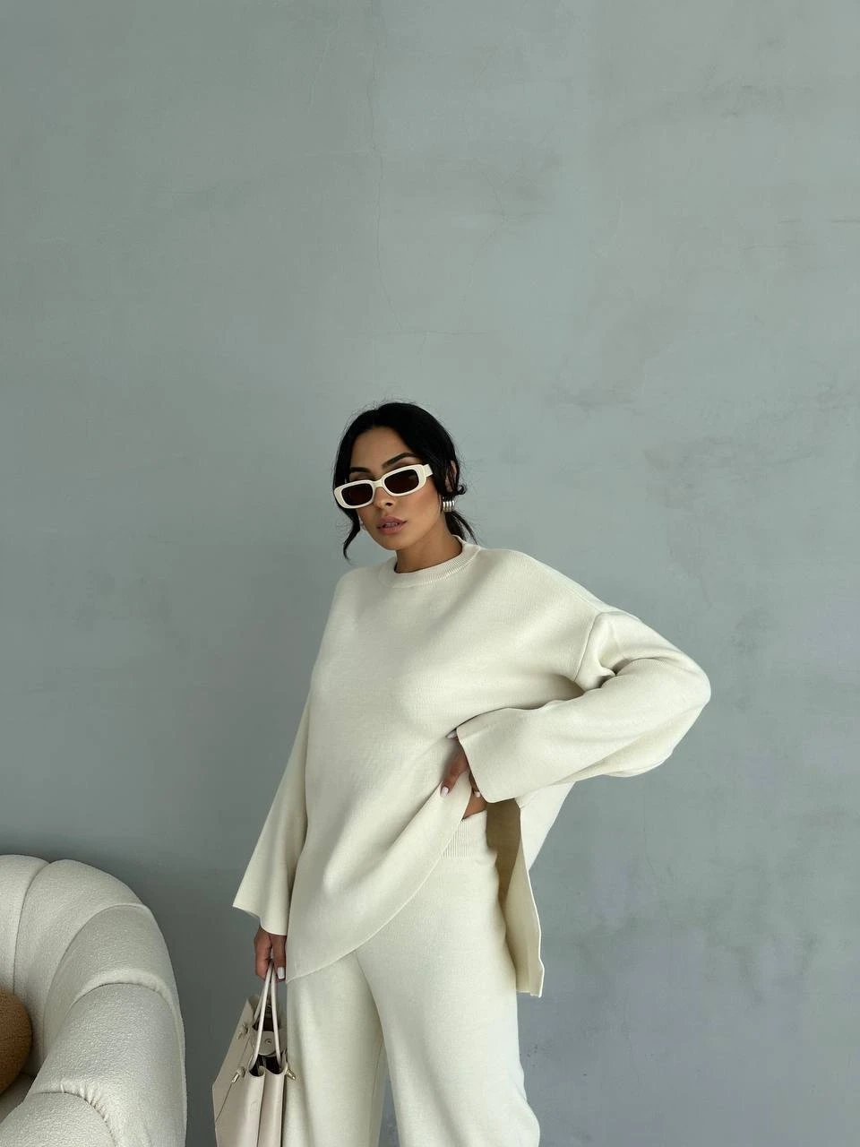 Önü Asimetrik Kesim Triko 2 li Takım