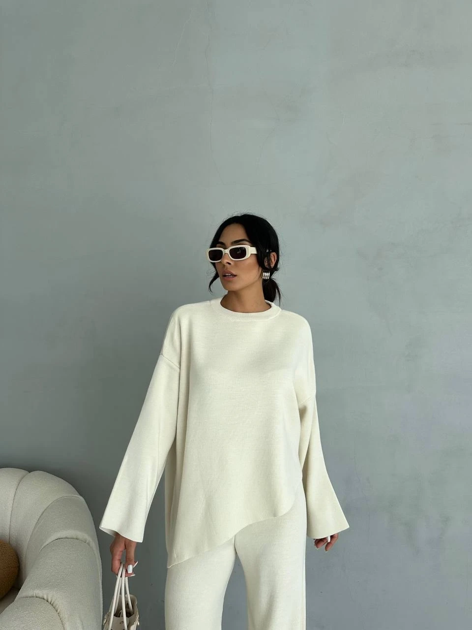 Önü Asimetrik Kesim Triko 2 li Takım