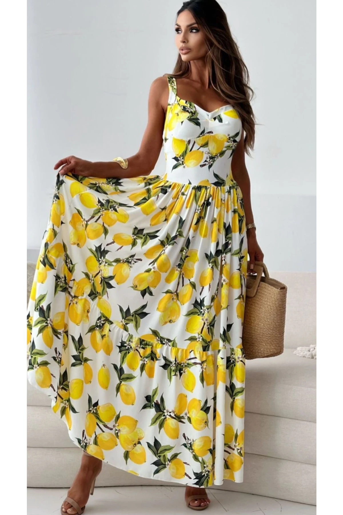 Özel Desen Maxi Elbise İthal Krep Kumas