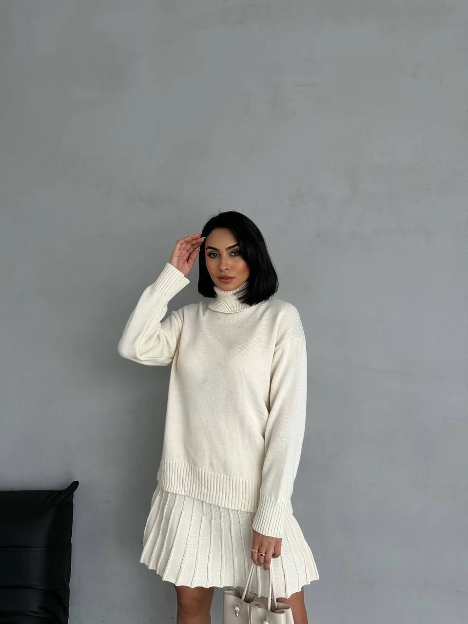 Piliseli Etek & Pamuk Triko Kazak Takım