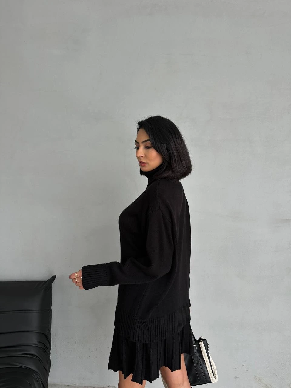 Piliseli Etek & Pamuk Triko Kazak Takım