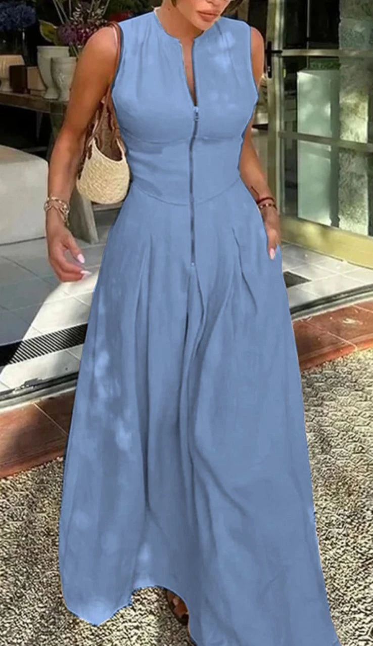 Poplin Kumaş Fermuarlı Elbise