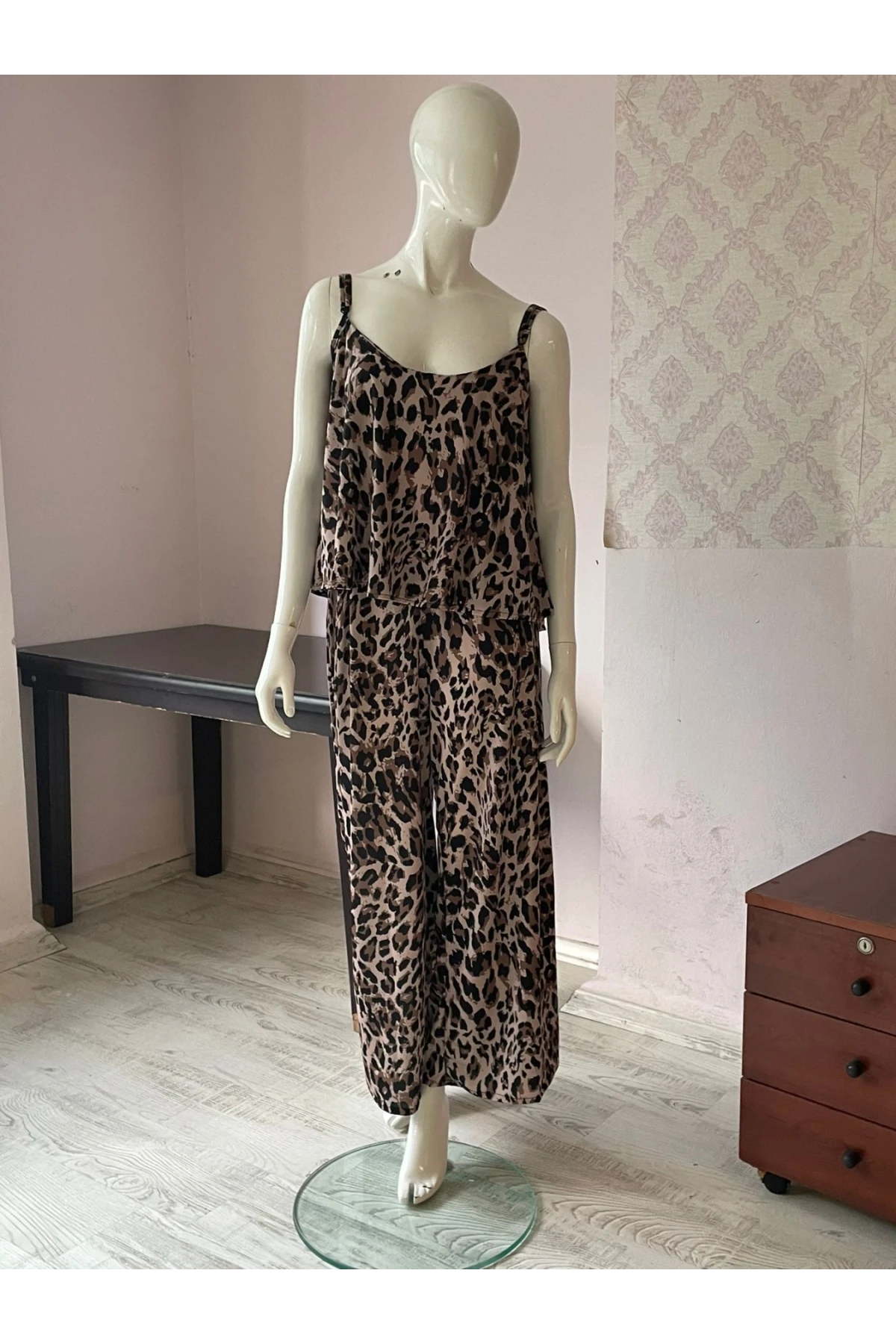 Sandy Kumaş Leopr  Askılı İkili Takım