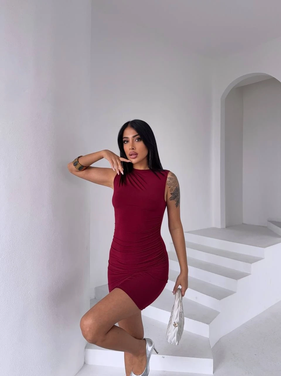 Sandy  Kumaş Omuz Detaylı Elbise