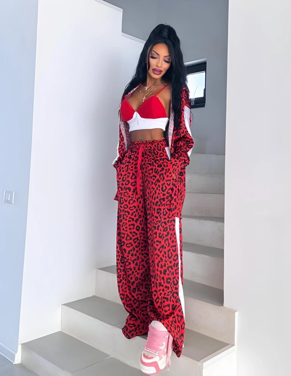 Saten Kumaş Yan Bralette Dalış Kumaşı & Mikro Kumaş Leopr 3 Parça Set