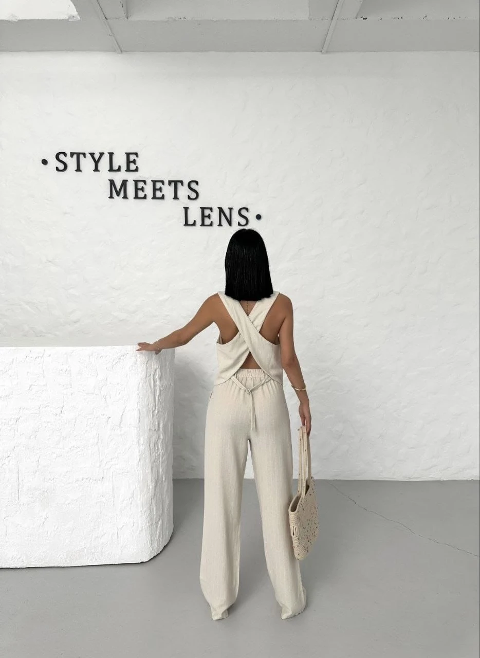 Sırt Dekolte Yelek Pantolon Takım