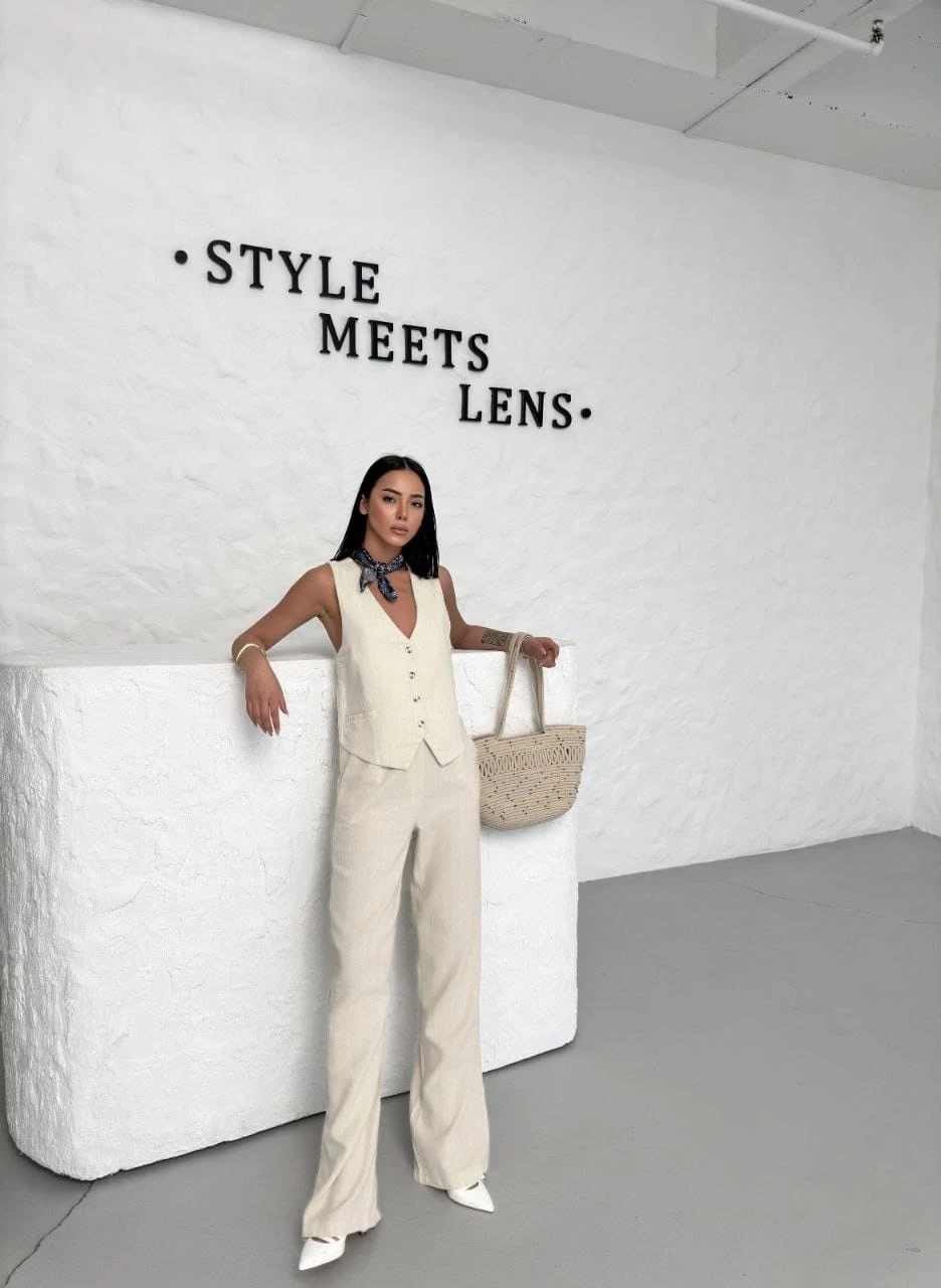 Sırt Dekolte Yelek Pantolon Takım