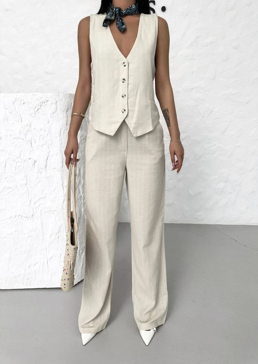 Sırt Dekolte Yelek Pantolon Takım