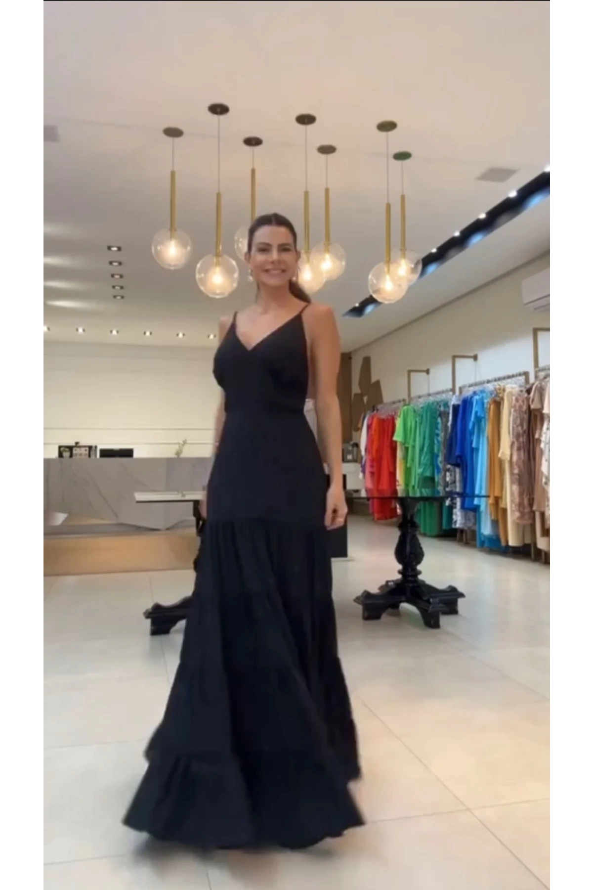 Sırtı Düğmeli Keten Kumaş Maxi Elbise