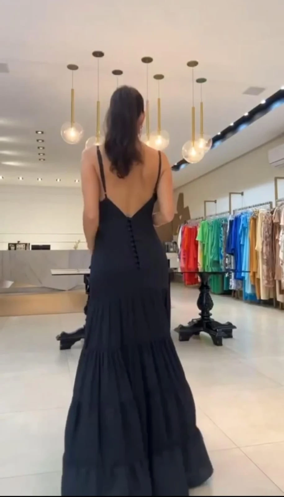 Sırtı Düğmeli Keten Kumaş Maxi Elbise