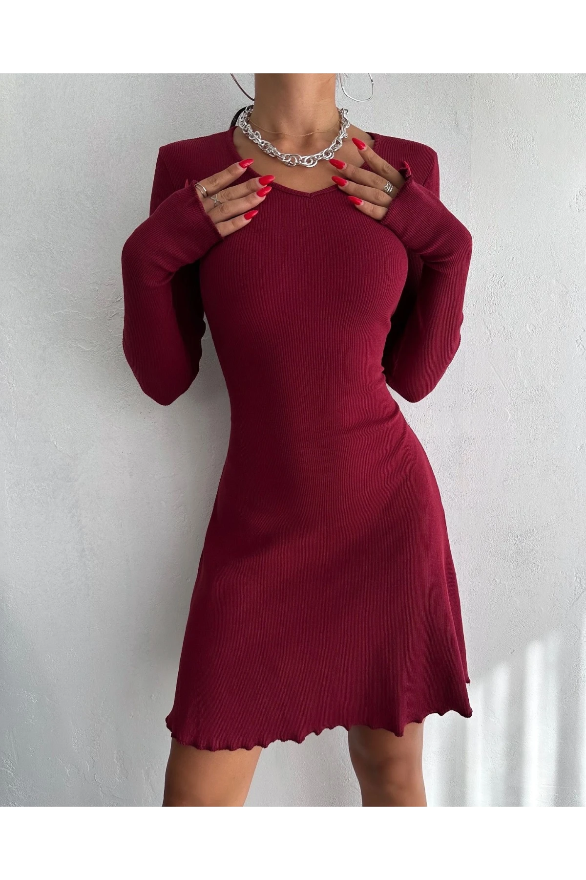 Sırtı İp Detaylı Kaşkorse Elbise