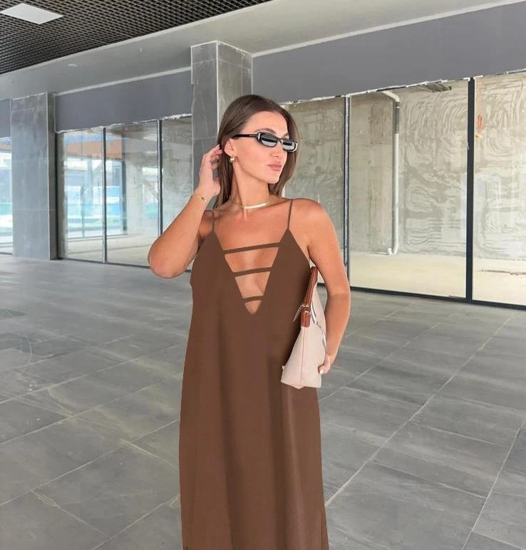 Sundy Kumaş V Yaka Dökümlü Salash Elbise