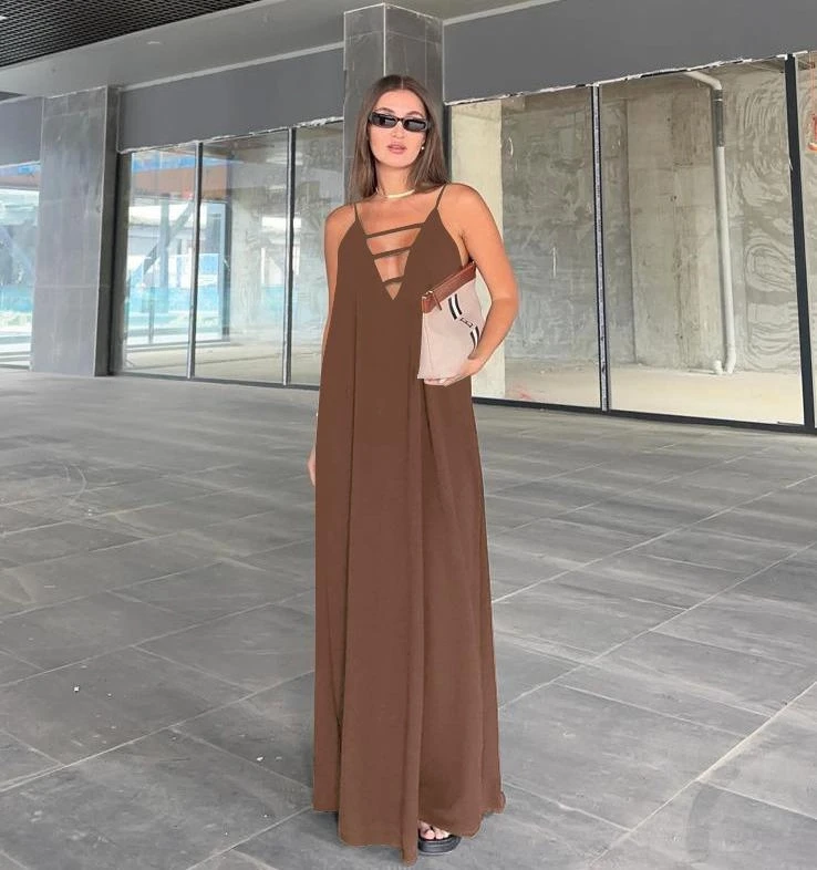 Sundy Kumaş V Yaka Dökümlü Salash Elbise