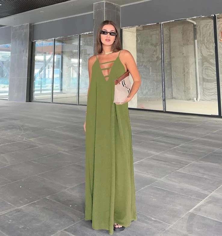 Sundy Kumaş V Yaka Dökümlü Salash Elbise