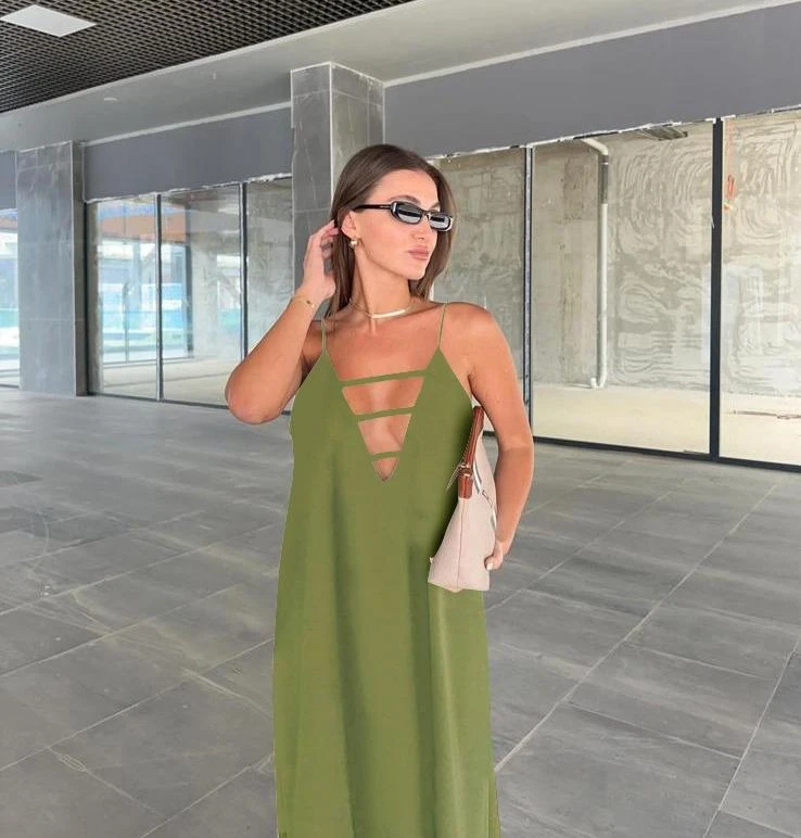 Sundy Kumaş V Yaka Dökümlü Salash Elbise