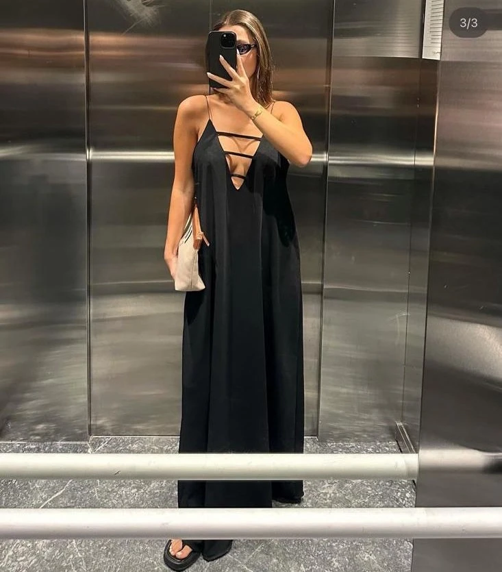 Sundy Kumaş V Yaka Dökümlü Salash Elbise