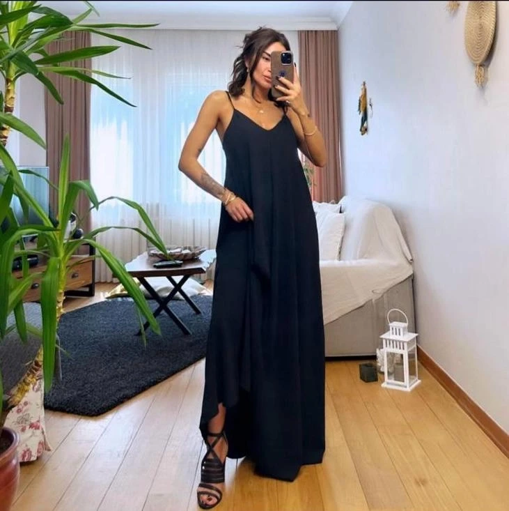 Süprem Kumaş Dijital Baskılı  Askılı Elbise