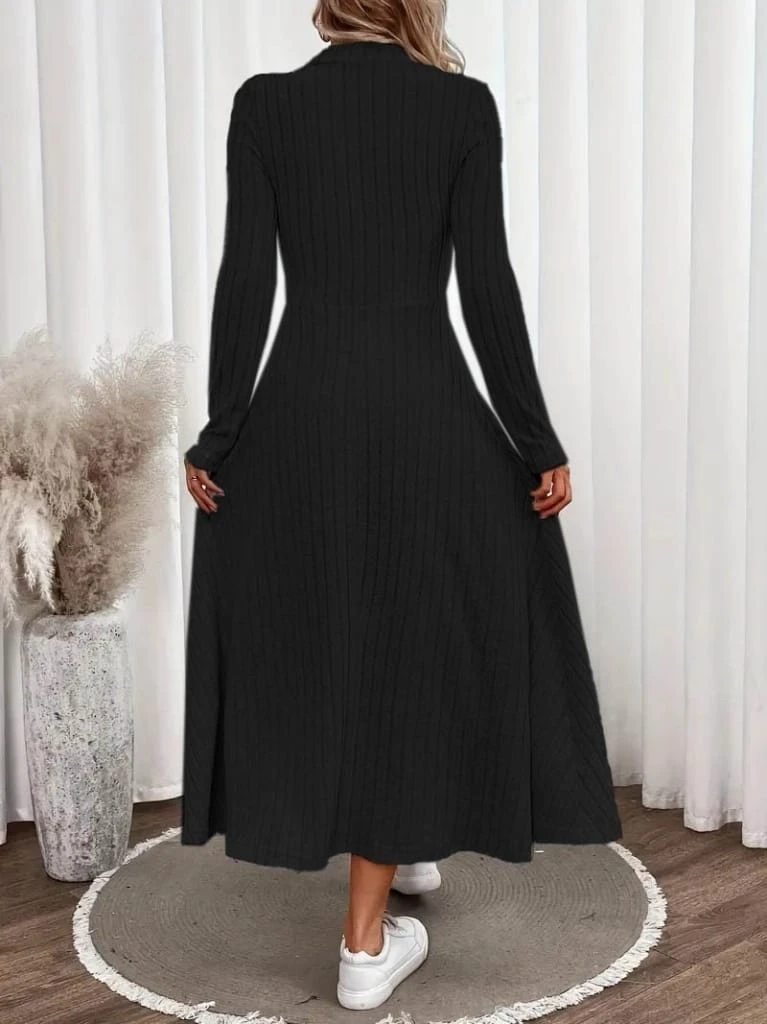 Yarı Balıkçı Yaka Şardonlu Kaşkorse Uzun Elbise