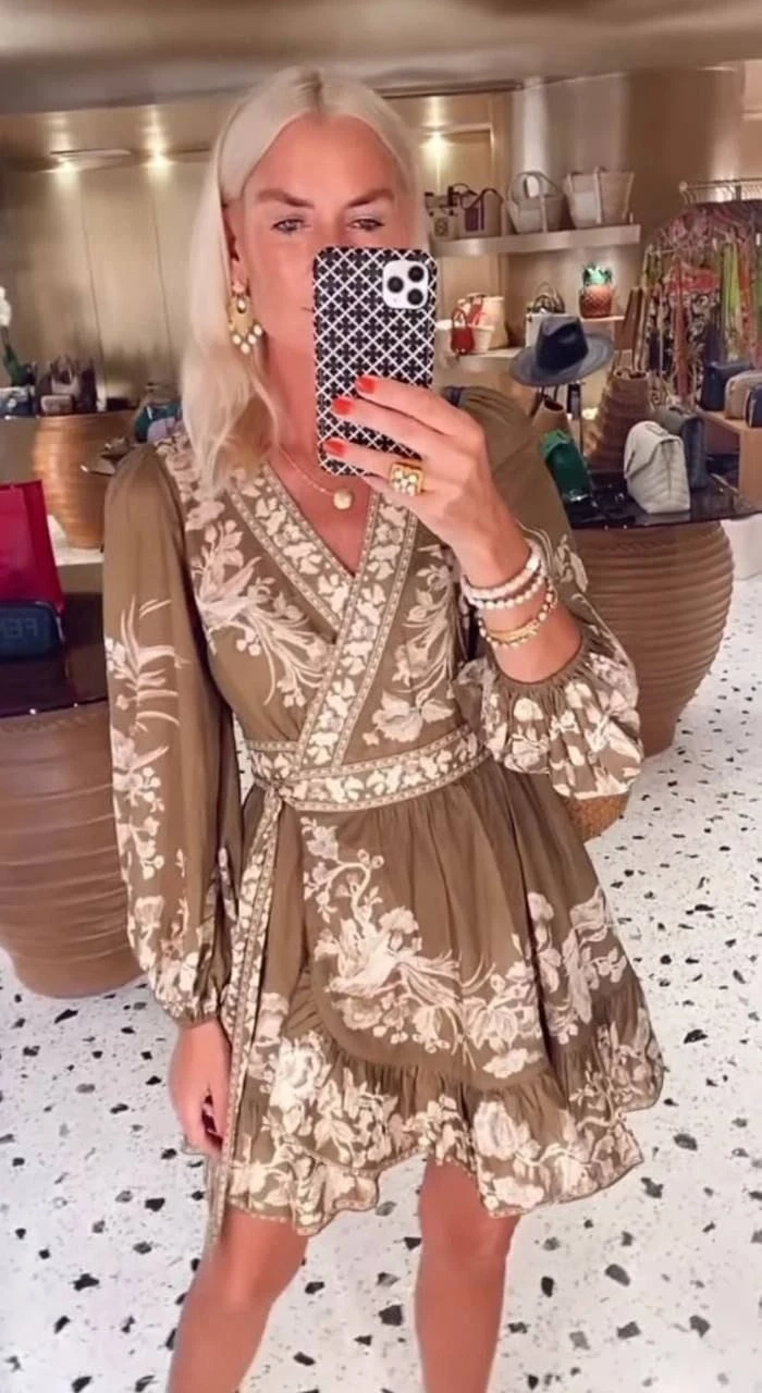 Z!mmrmn Desen Krep Kumaş Anvelop Elbise