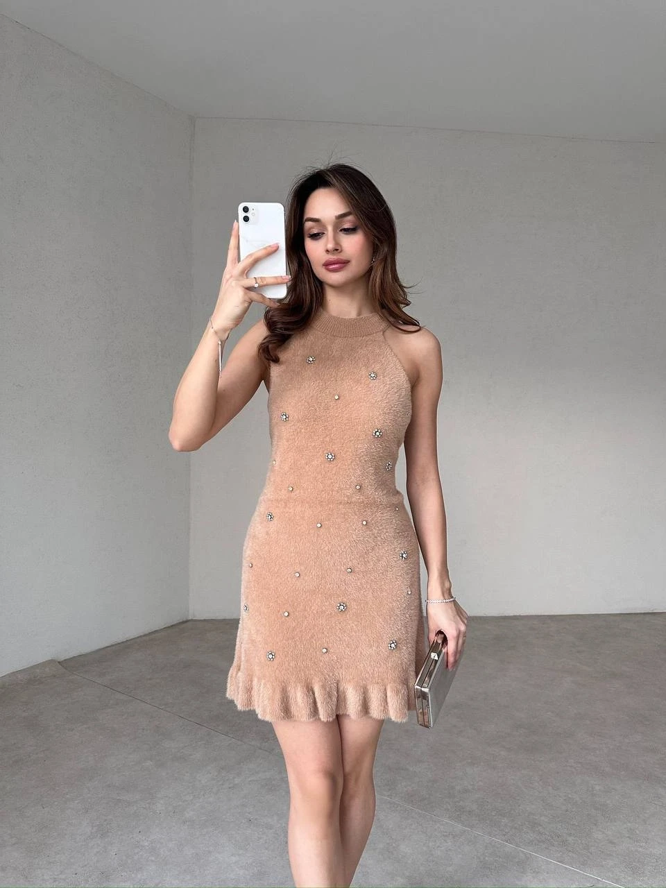 Z@R@ Model Taşlı Sakal Triko Elbise