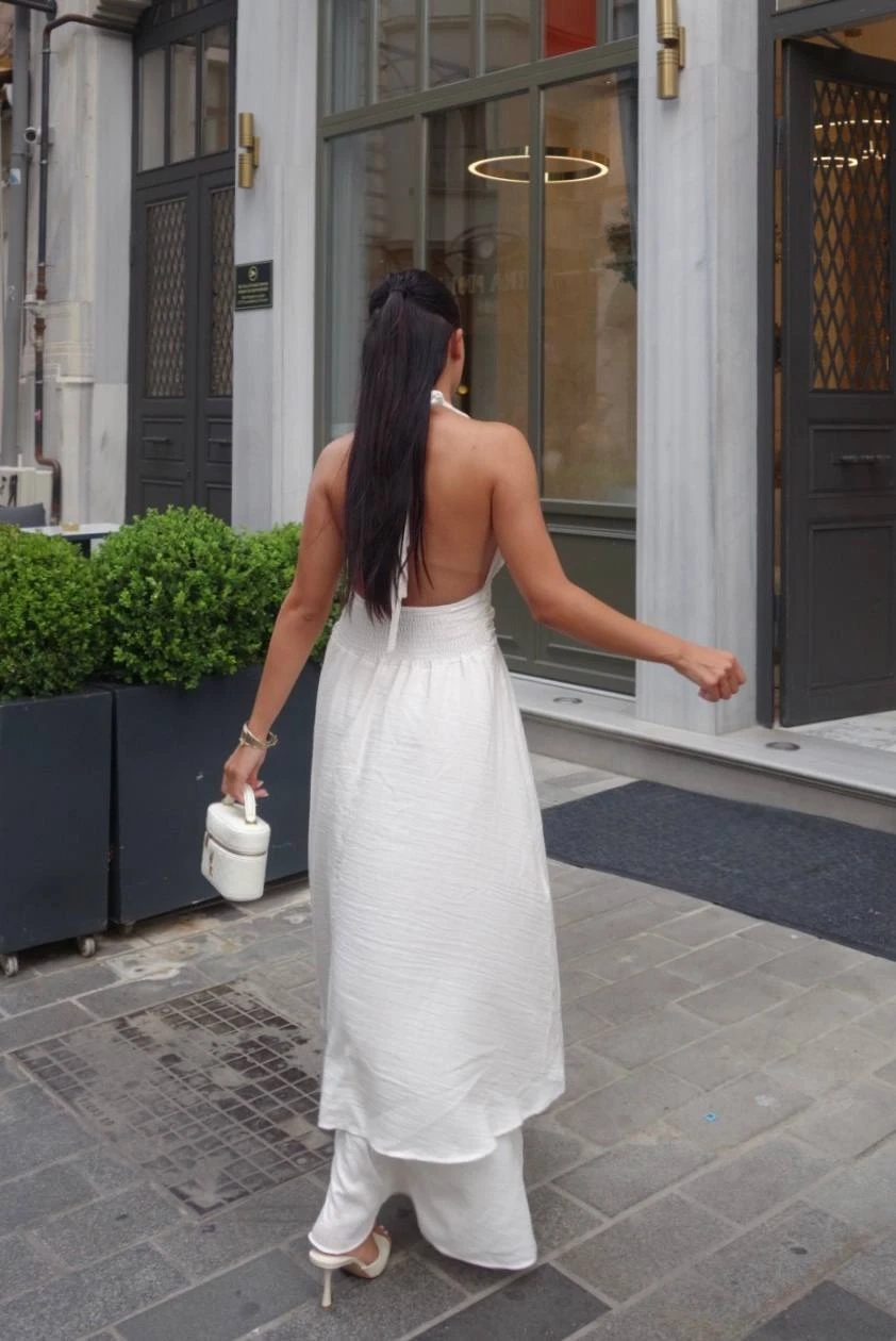 Önü Düğmeli Maxi Keten Elbise