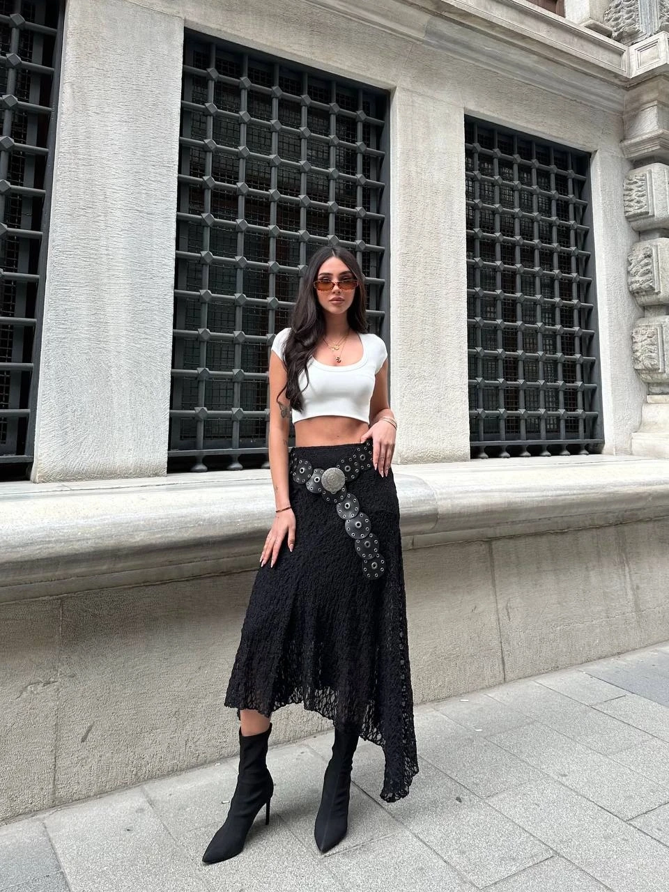 Asimetrik Kesim Astarlı Etek Siyah