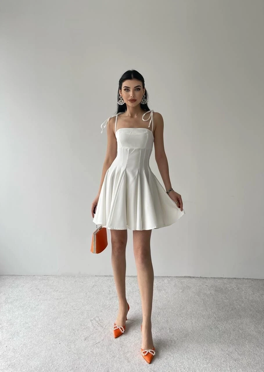 Askılı Mini Elbise Beyaz