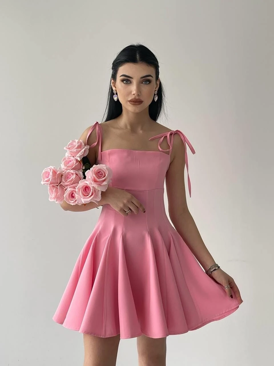 Askılı Mini Elbise Pembe