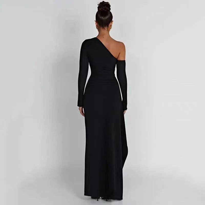 Astarlı Drape Detay Yırtmaçlı Maxi Elbise