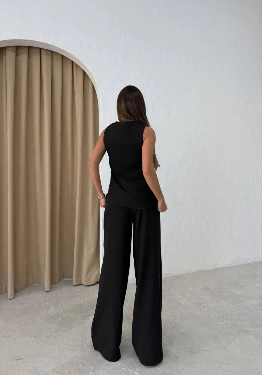 Atlas Kumaş Yelek Pantalon Takım Siyah