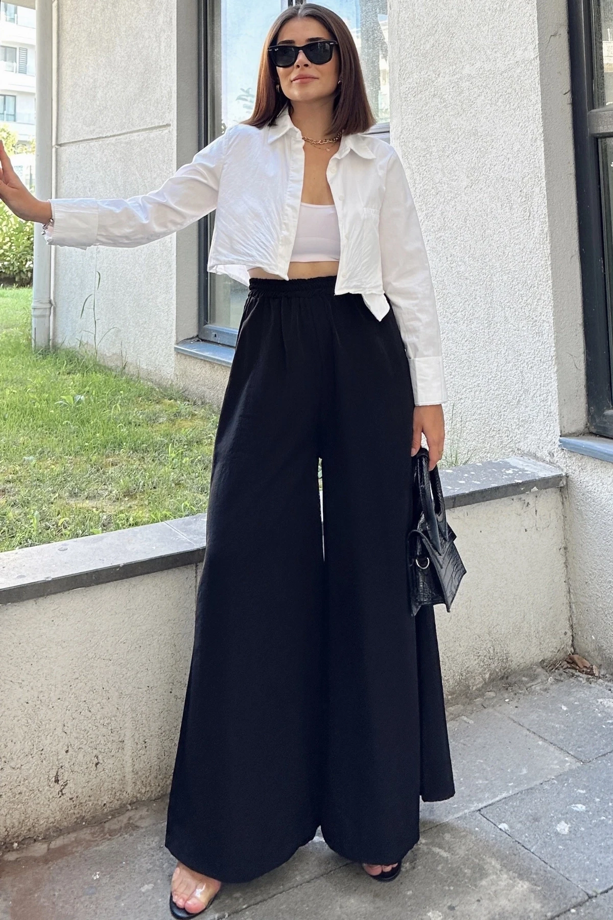 Beli Lastikli İspanyol Bol Paça Pantolon