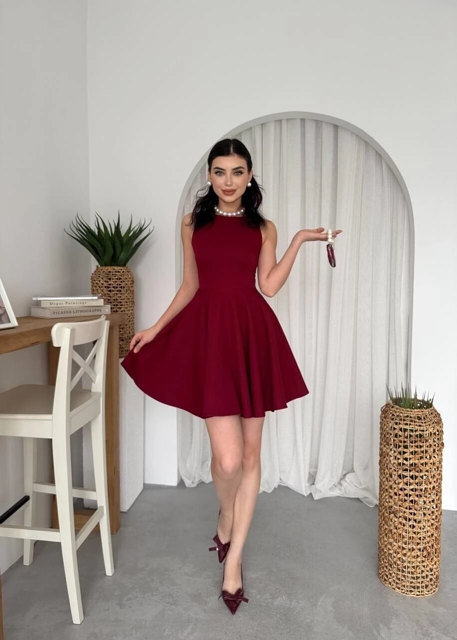 Cep Detaylı Elbise Bordo