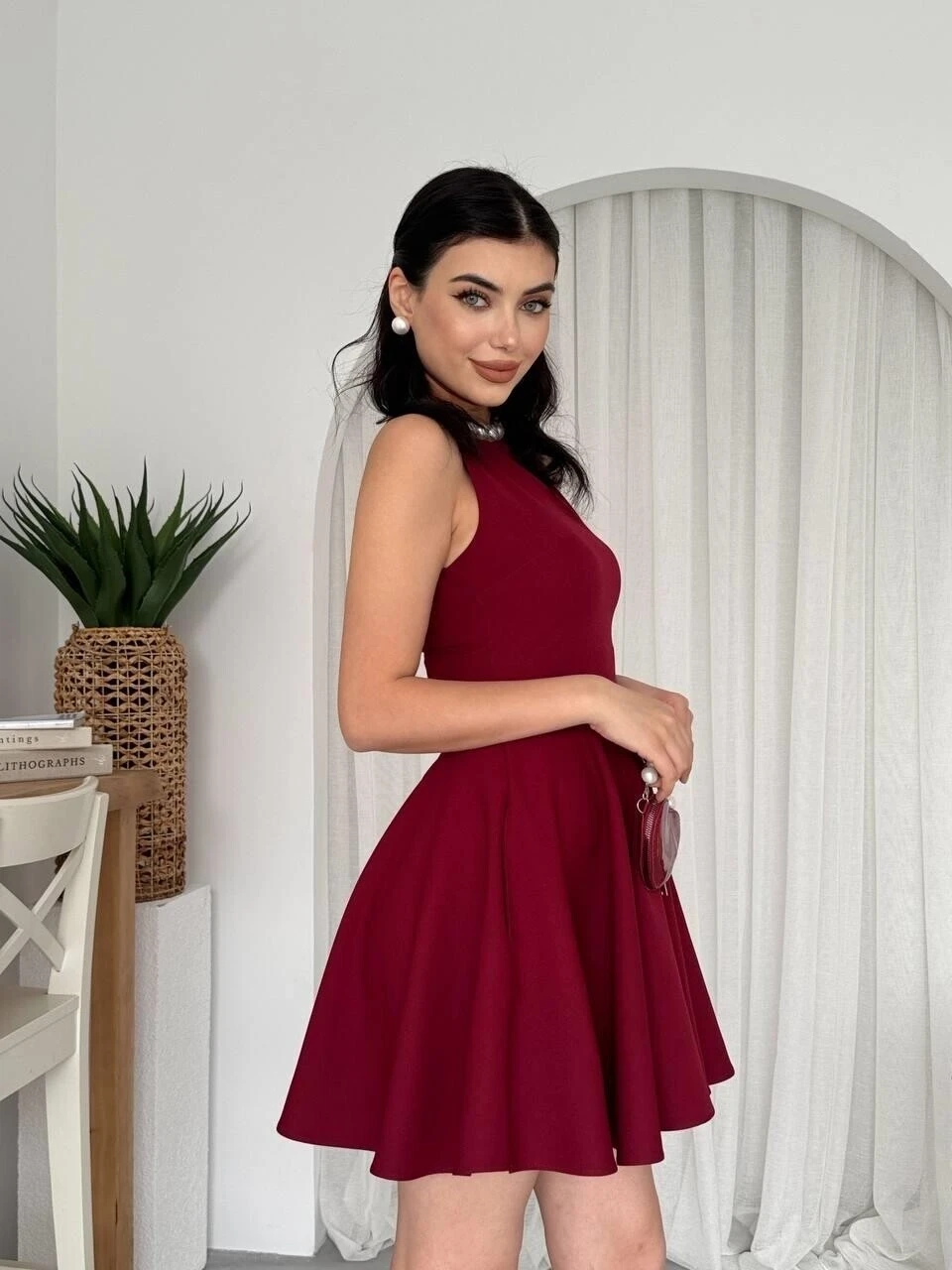 Cep Detaylı Elbise Bordo