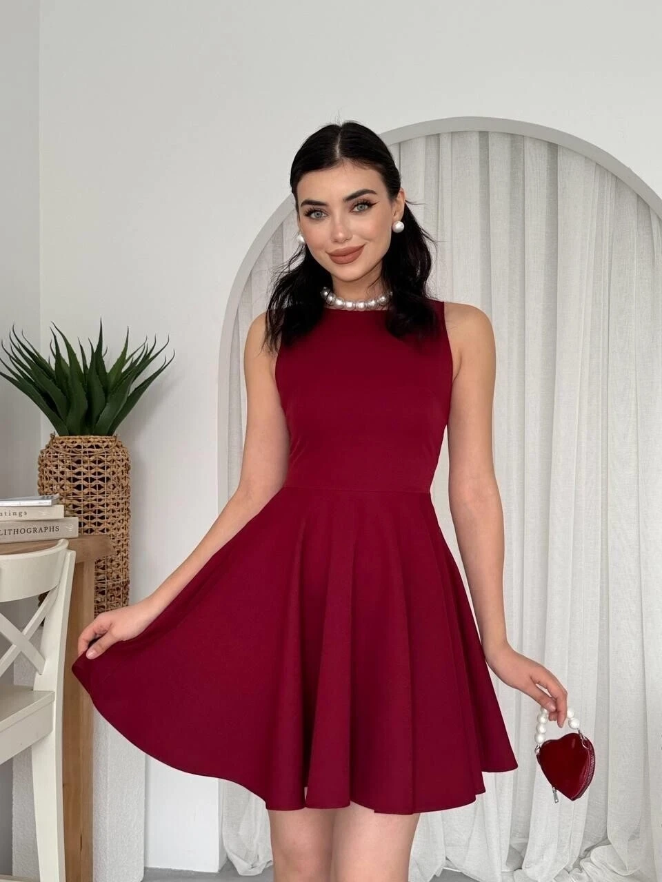 Cep Detaylı Elbise Bordo