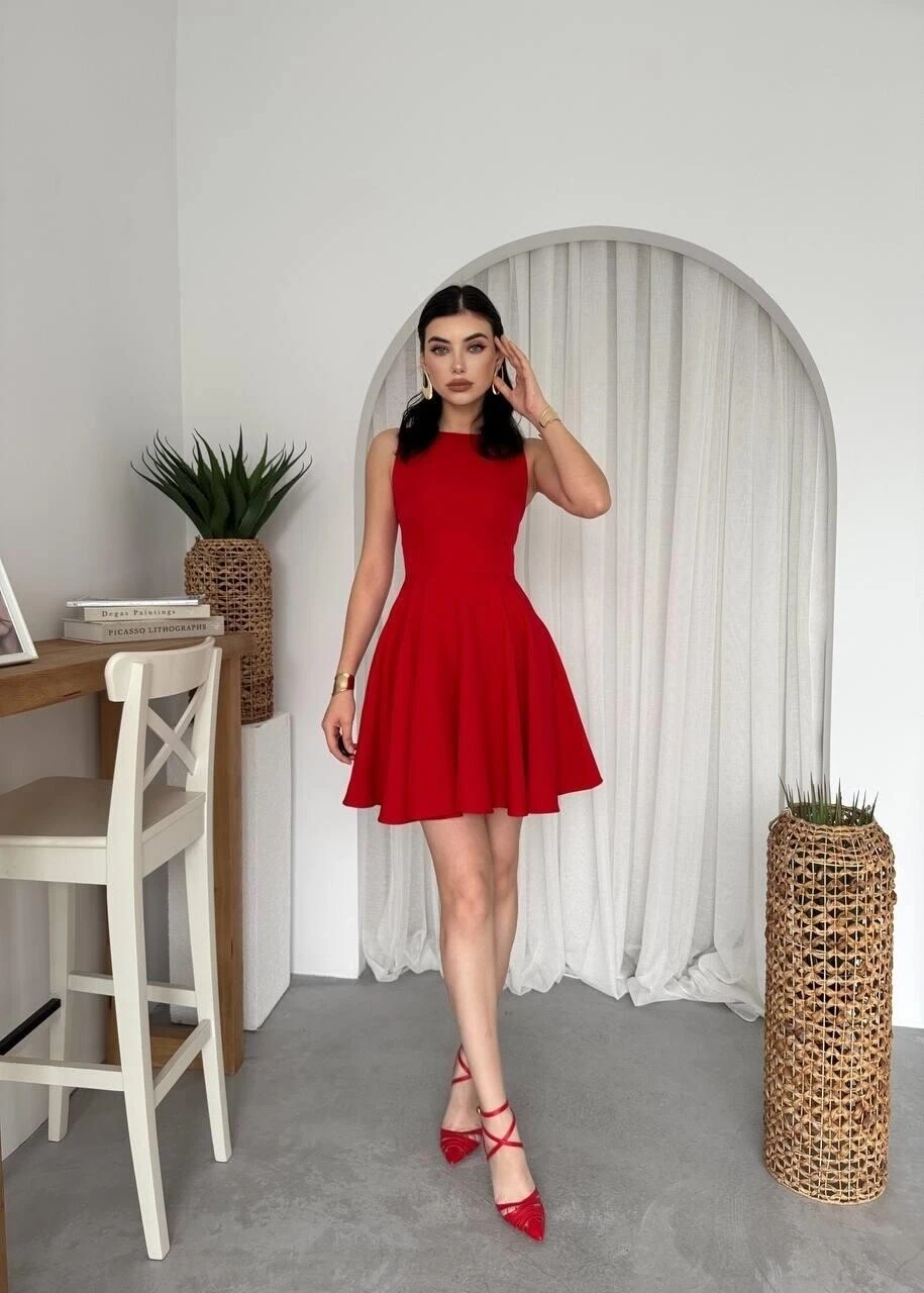 Cep Detaylı Elbise Kırmızı